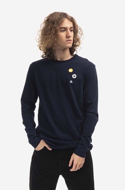Бавовняний лонгслів Wood Wood Mel колір синій з аплікацією 10235402.2323.NAVY-NAVY
