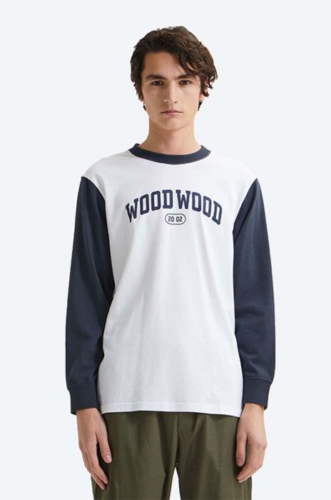 Бавовняний лонгслів Wood Wood Mark IVY Longsleeve колір білий з принтом 12135401.2489-WHITE