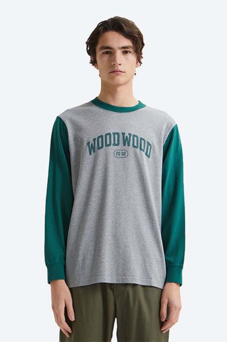 Бавовняний лонгслів Wood Wood Mark IVY Longsleeve колір сірий з принтом 12135401.2489-WHITE