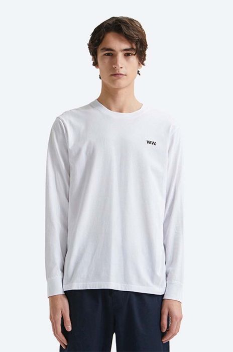 Бавовняний лонгслів Wood Wood Mark Vortex Longsleeve колір білий з принтом 12135411.2491-WHITE