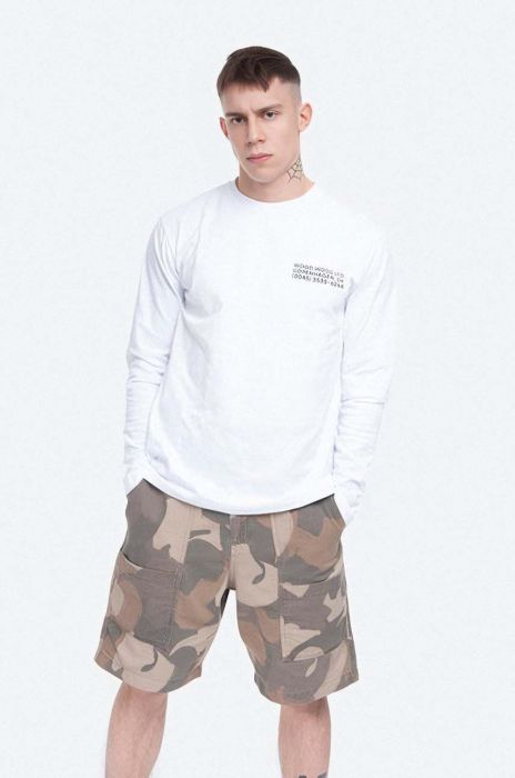 Бавовняний лонгслів Wood Wood Peter колір білий з принтом 11935402.2469-BRIGHTWHIT