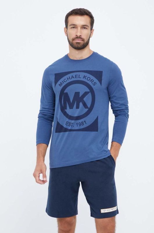 Бавовняний лонгслів лаунж Michael Kors з принтом колір блакитний фото 2