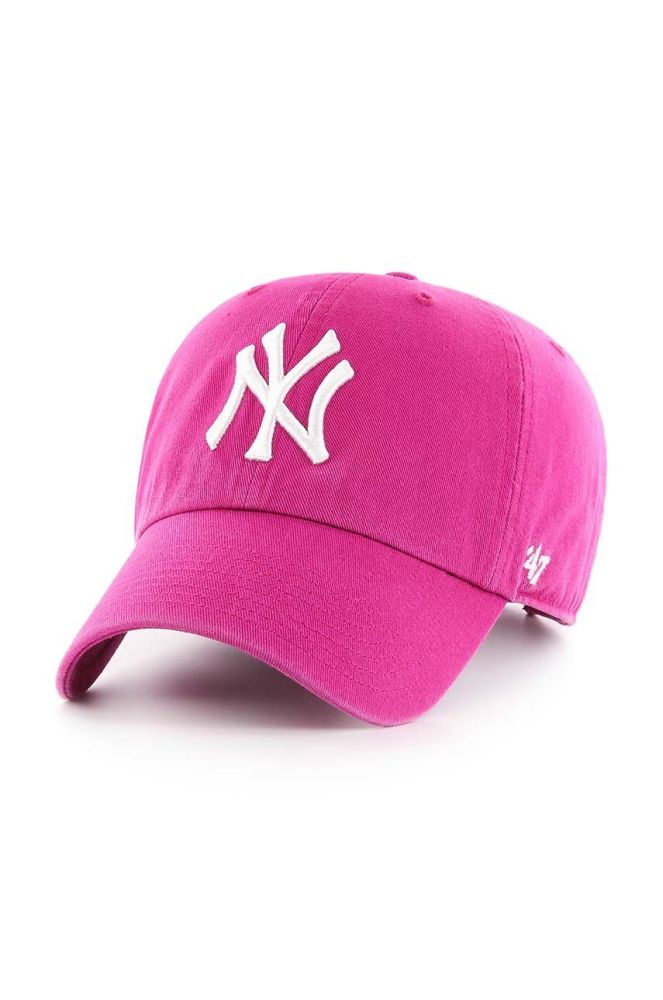 Бавовняна бейсболка 47brand MLB New York Yankees колір рожевий з аплікацією (3452932)