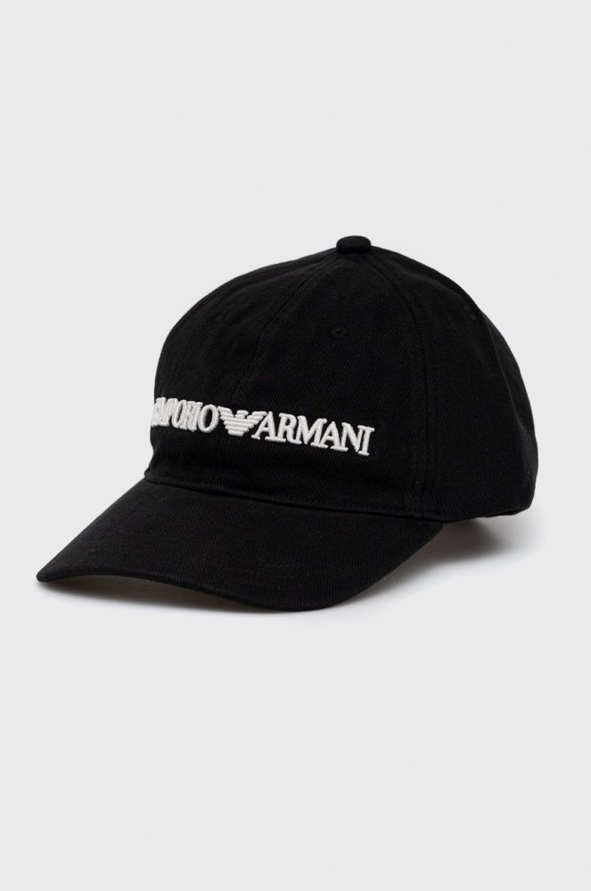 Бавовняна кепка Emporio Armani колір чорний з аплікацією