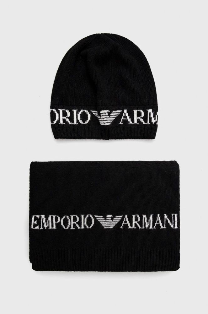 Шапка та шарф з домішкою вовни Emporio Armani колір чорний (2592253)