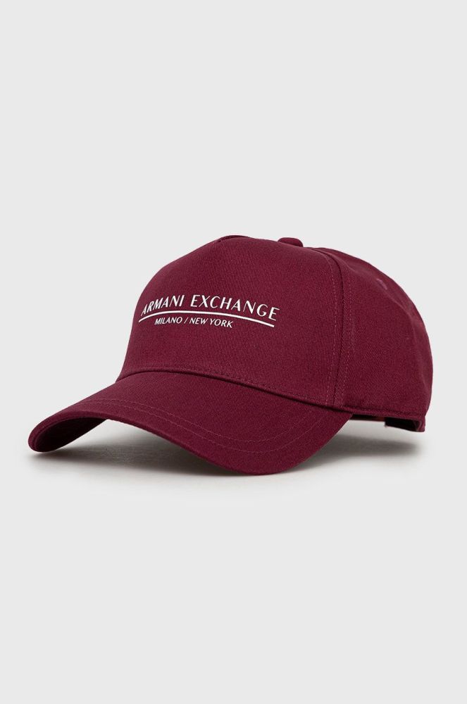 Бавовняна кепка Armani Exchange колір бордовий з принтом