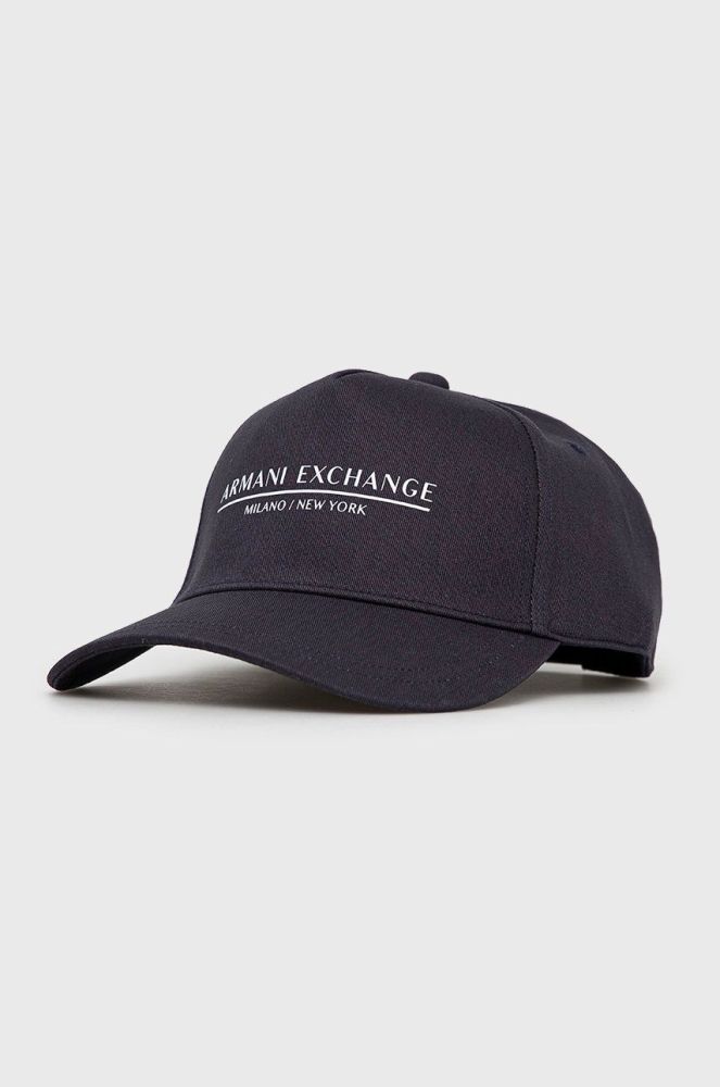 Бавовняна кепка Armani Exchange колір синій з принтом