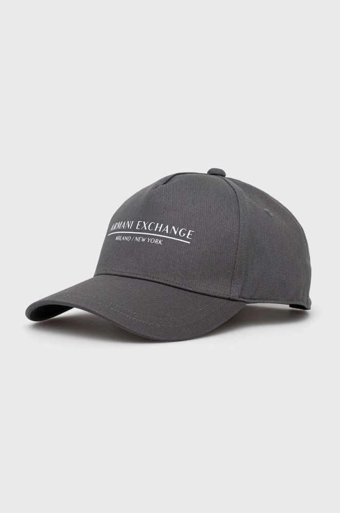 Бавовняна кепка Armani Exchange колір сірий з принтом