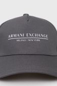 Бавовняна кепка Armani Exchange колір сірий з принтом