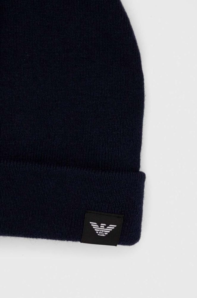 Шапка з домішкою вовни Emporio Armani колір синій з товстого трикотажу фото 3
