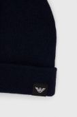 Шапка з домішкою вовни Emporio Armani колір синій з товстого трикотажу