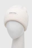 Вовняна шапка Emporio Armani колір бежевий з товстого трикотажу вовна