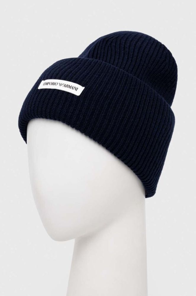 Вовняна шапка Emporio Armani колір синій з товстого трикотажу вовна фото 2