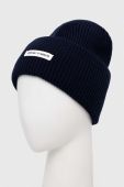 Вовняна шапка Emporio Armani колір синій з товстого трикотажу вовна