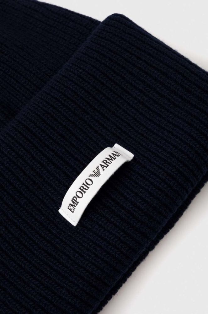 Вовняна шапка Emporio Armani колір синій з товстого трикотажу вовна фото 3