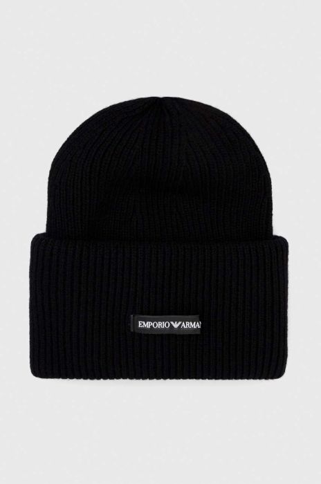 Вовняна шапка Emporio Armani колір чорний з товстого трикотажу вовна