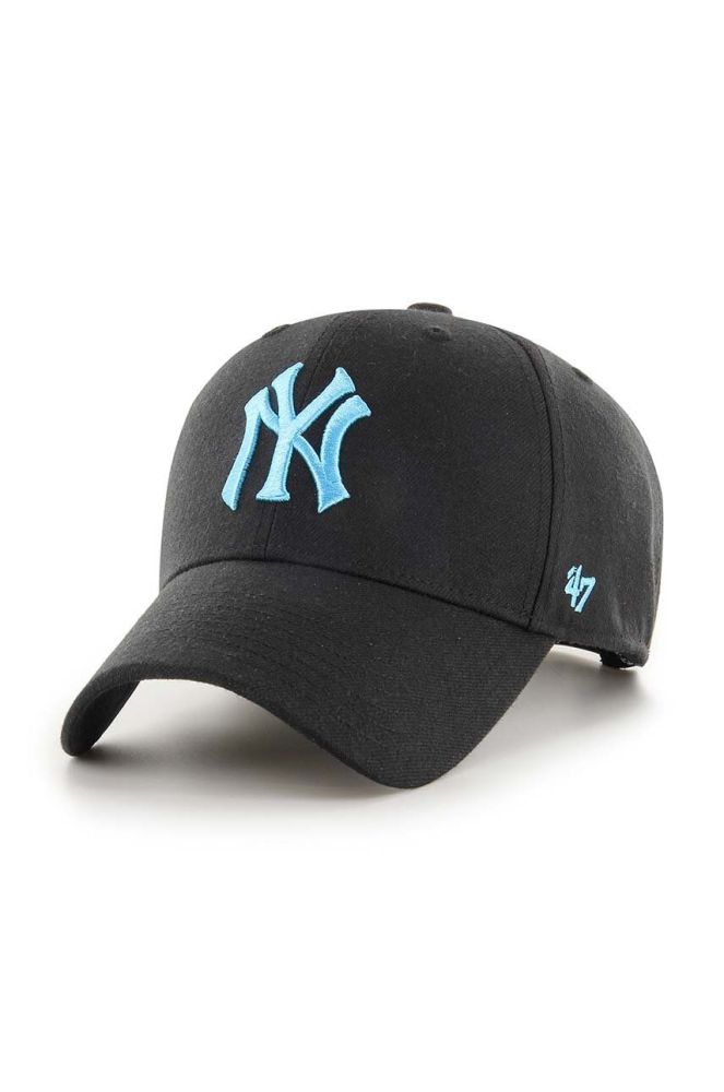 Бавовняна бейсболка 47brand MLB New York Yankees колір чорний з аплікацією (3278180)