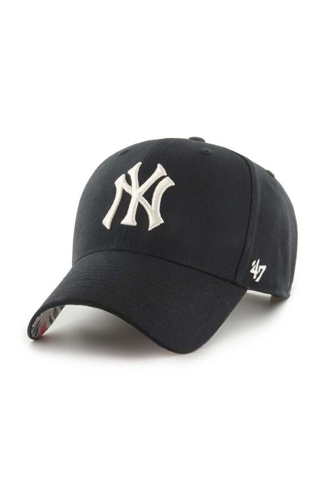 Бавовняна бейсболка 47brand MLB New York Yankees колір чорний з аплікацією (3278181)