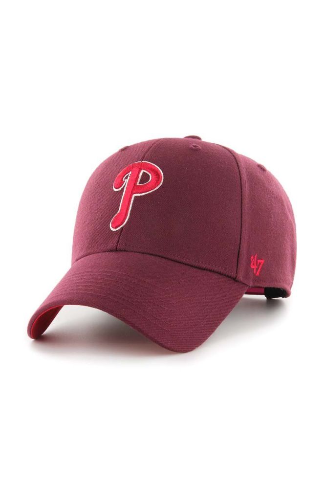 Бавовняна бейсболка 47brand MLB Philadelphia Phillies колір бордовий з аплікацією