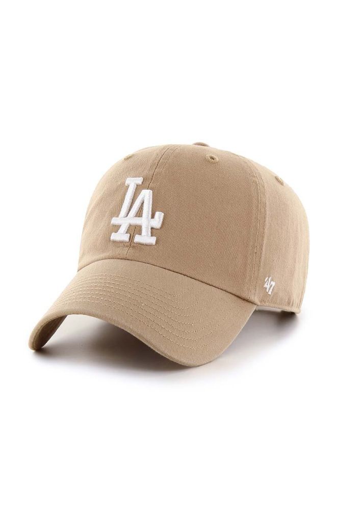 Бавовняна бейсболка 47brand MLB Los Angeles Dodgers колір бежевий з аплікацією (3255719)