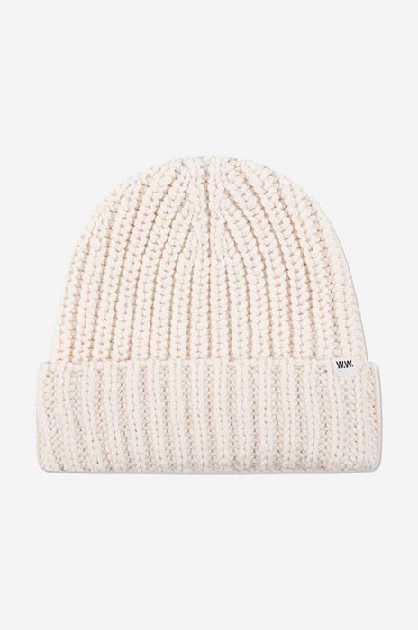 Вовняна шапка Wood Wood Aisha колір білий з товстого трикотажу вовна 12230800.4038-OFFWHITE