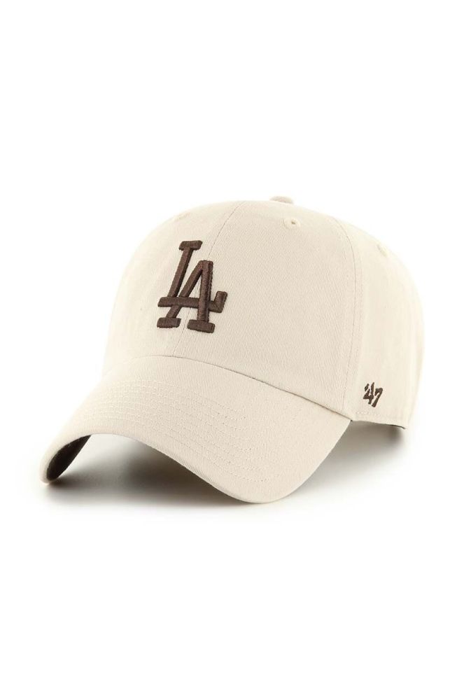 Бавовняна бейсболка 47brand MLB Los Angeles Dodgers колір бежевий з аплікацією (3452811)