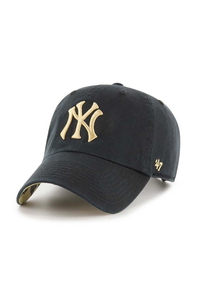 Бавовняна бейсболка 47brand MLB New York Yankees колір чорний з аплікацією (3599578)
