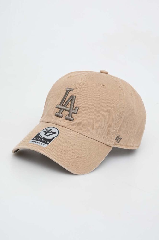 Бавовняна бейсболка 47brand MLB Los Angeles Dodgers колір бежевий з аплікацією (3599342)