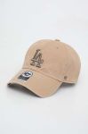 Бавовняна бейсболка 47brand MLB Los Angeles Dodgers колір бежевий з аплікацією (3599342)