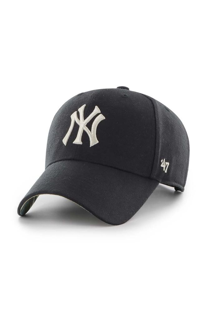 Бавовняна бейсболка 47brand MLB New York Yankees колір чорний з аплікацією (3599313)