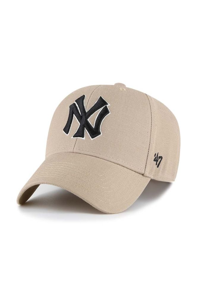 Кепка з домішкою вовни 47brand MLB New York Yankees колір бежевий з аплікацією (3452689)