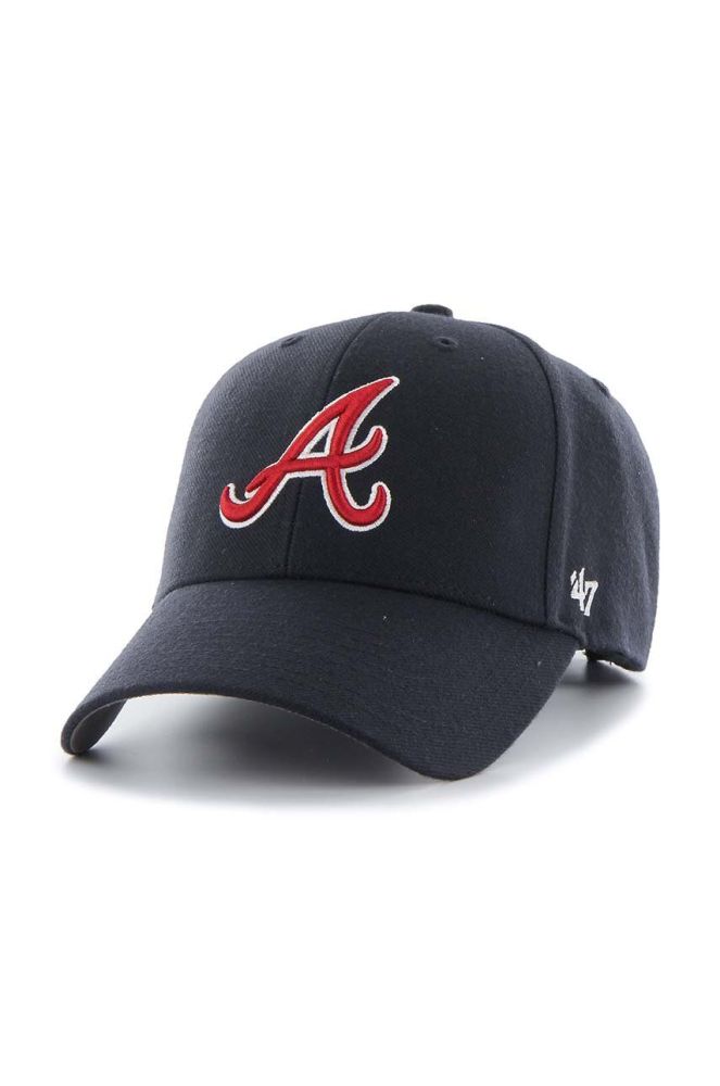 Кепка з домішкою вовни 47brand MLB Atlanta Braves колір синій з аплікацією