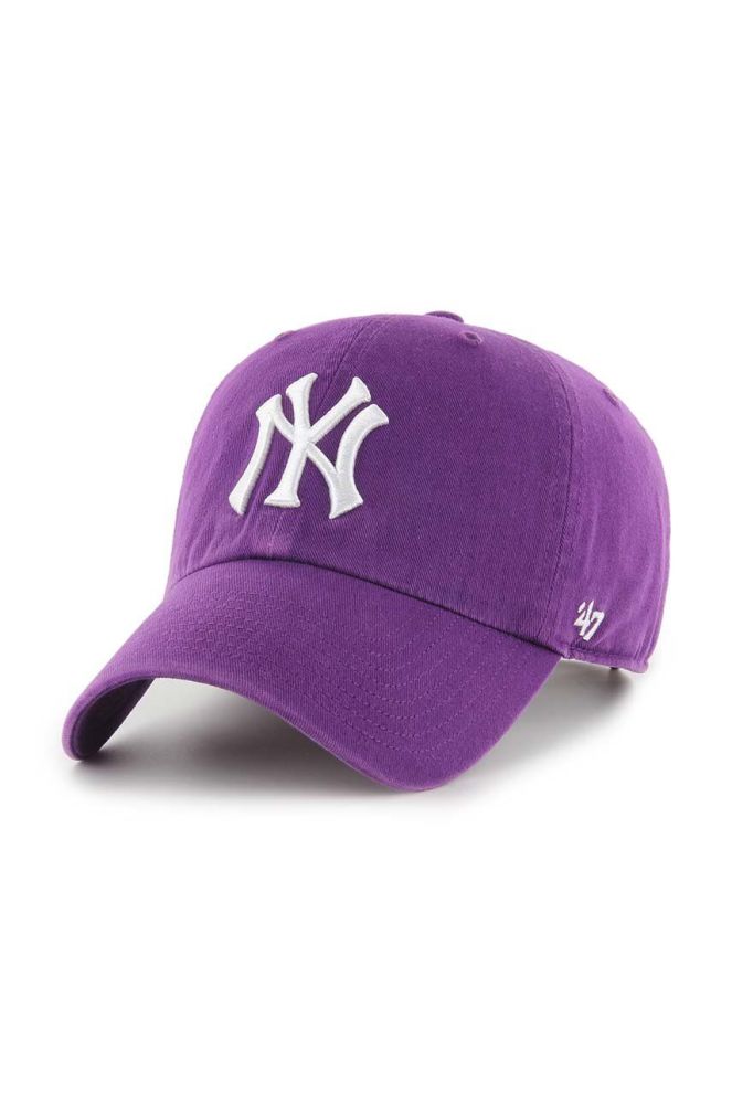 Бавовняна бейсболка 47brand MLB New York Yankees колір фіолетовий з аплікацією (3452627)