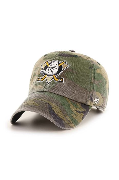 Бавовняна бейсболка 47brand NHL Anaheim Ducks колір зелений візерунок
