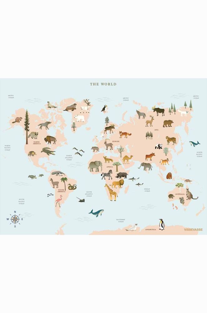 Vissevasse Плакат World Map Animal 50x70 cm колір барвистий