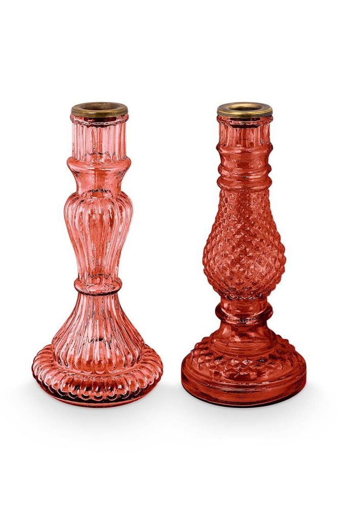 Набір свічників Pip Studio Glass Pink 2-pack колір барвистий