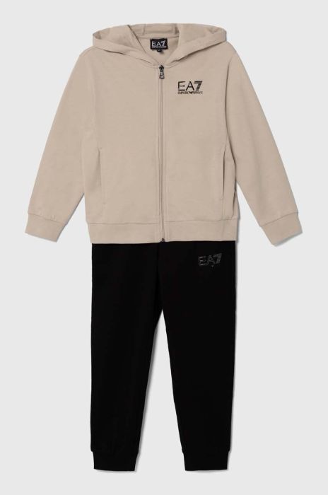 Дитячий бавовняний спортивний костюм EA7 Emporio Armani колір бежевий