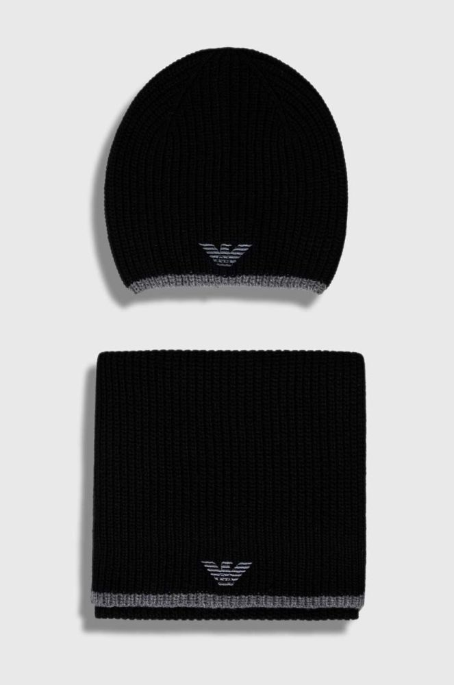 Шапка та шарф з домішкою вовни Emporio Armani колір чорний (3406641)