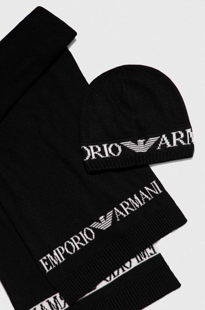 Шапка та шарф з домішкою вовни Emporio Armani колір чорний (3388055)