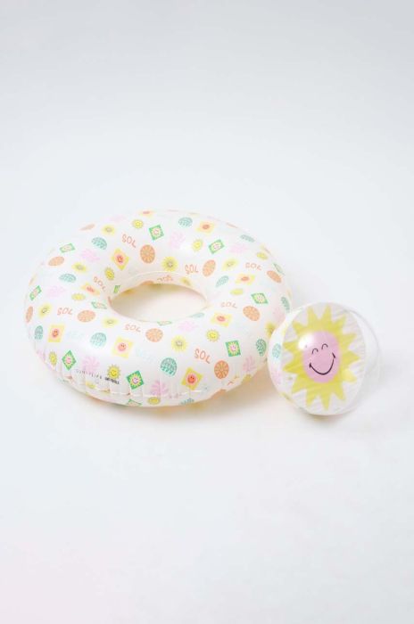 Коло для плавання та пляжний м'яч SunnyLife x SmileyWorld 2-pack колір барвистий Коло для плавання та пляжний м'яч SunnyLife x SmileyWorld 2-pack колір барвистий