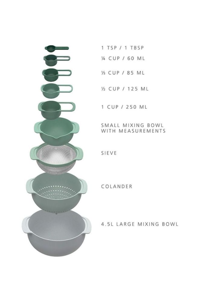 Joseph Joseph Набір кухонного приладдя: миски та мірки Nest (9-pack) колір зелений (2536448) фото 4