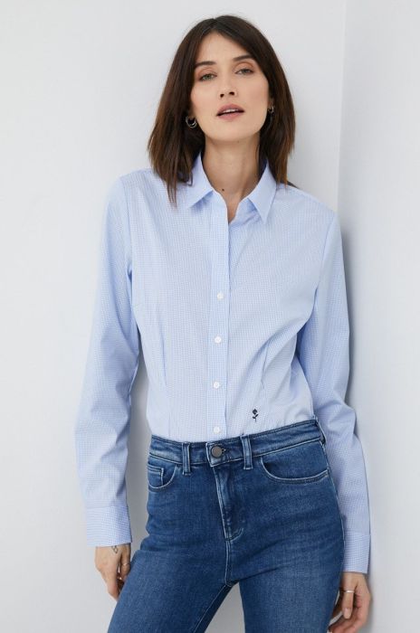 Бавовняна сорочка Seidensticker жіноча slim класичний комір колір блакитний (2953384)