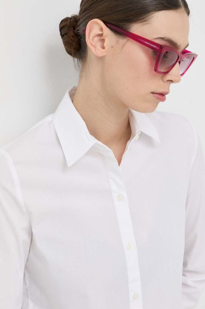 Сорочка Armani Exchange жіноча колір білий slim класичний комір фото 4