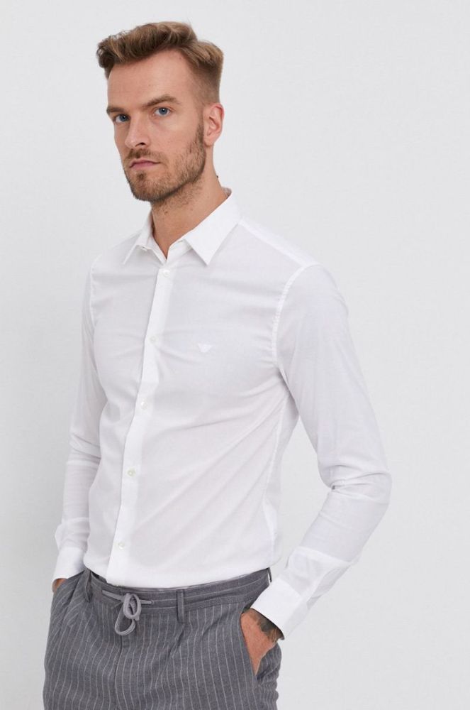 Сорочка Emporio Armani чоловіча колір білий regular класичний комір фото 5