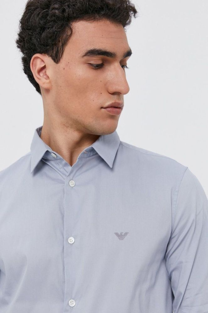 Сорочка Emporio Armani чоловіча regular класичний комір колір блакитний фото 4