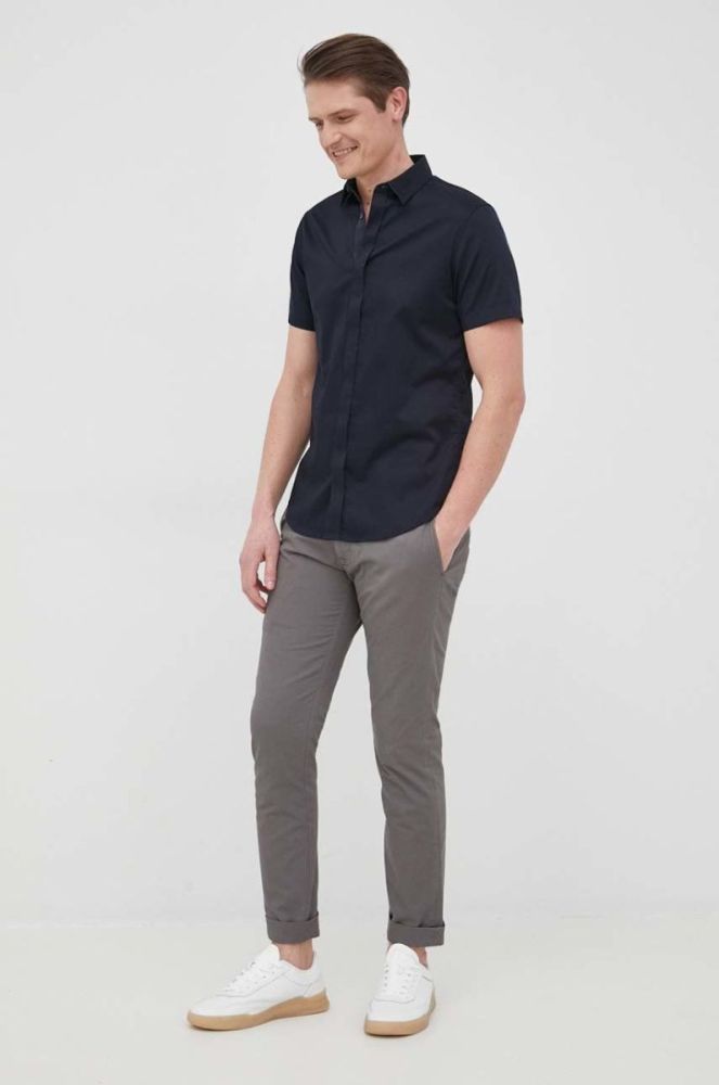 Сорочка Armani Exchange чоловіча колір синій slim класичний комір (2147376) фото 2
