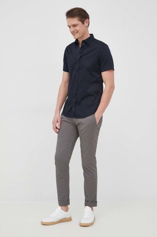 Сорочка Armani Exchange чоловіча колір синій slim класичний комір (2147376) фото 2