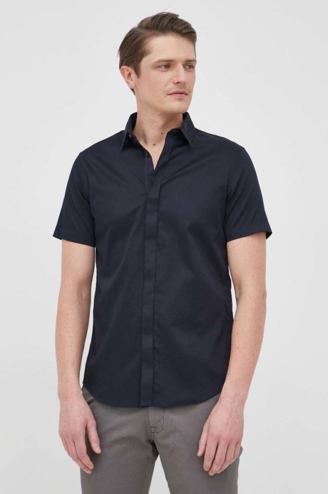 Сорочка Armani Exchange чоловіча колір синій slim класичний комір (2147376) фото 4