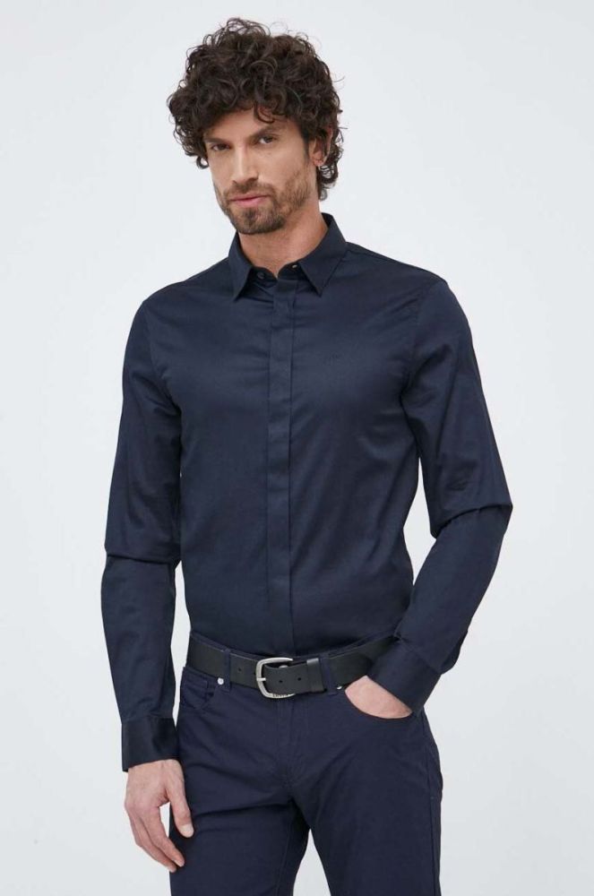 Сорочка Armani Exchange чоловіча колір синій slim класичний комір (3050794) фото 4