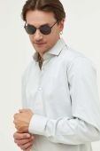 Бавовняна сорочка HUGO чоловіча колір зелений slim з італійським коміром